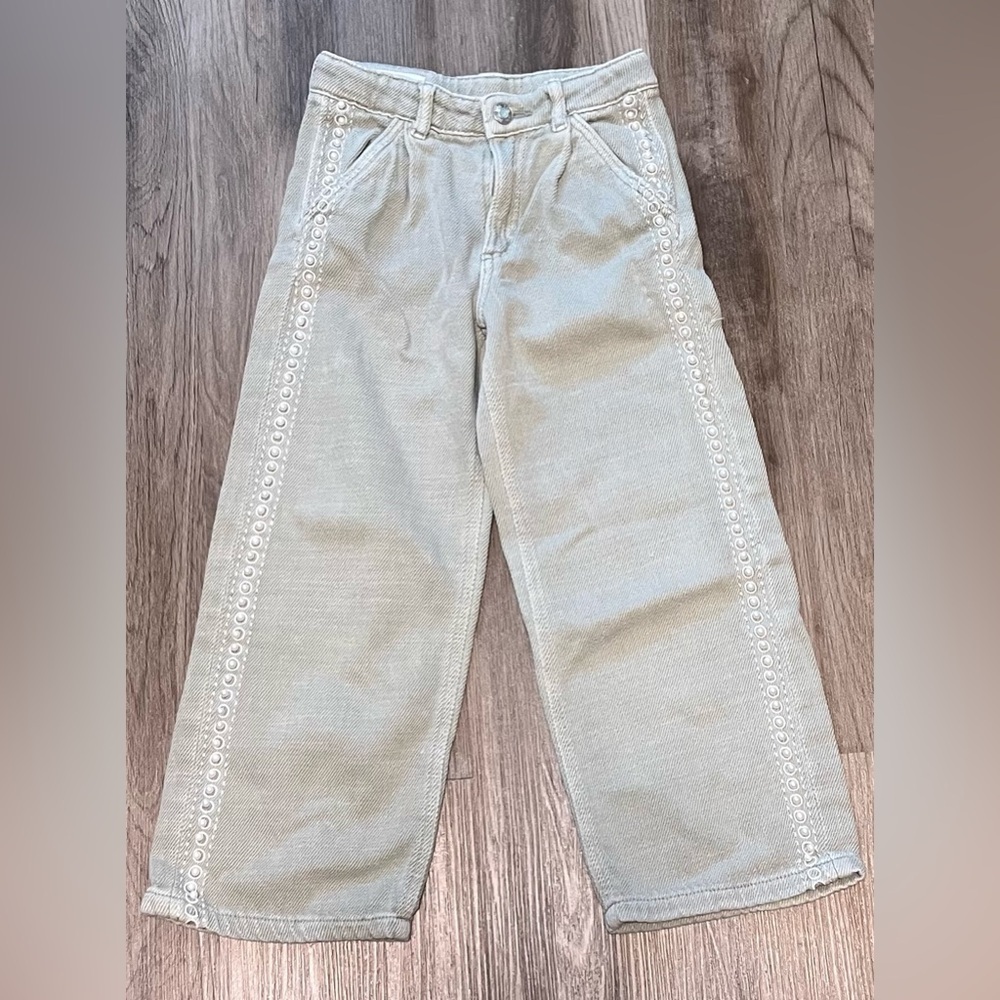 Girls Zara Green Faux Pearl Lined Pants
